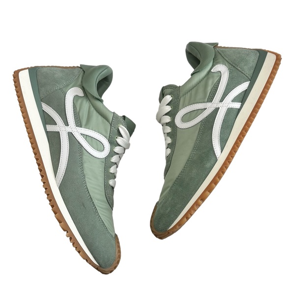 Loewe Women's Flow Logo Leather Trim Suede Sneaker - Pistachio Green 40 EU 10 US - Picture 2 of 15